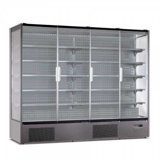 Panoramic refrigerated wall display with 4 doors +1/+10° C VIS25 | 256 x 74 x 201 H cm