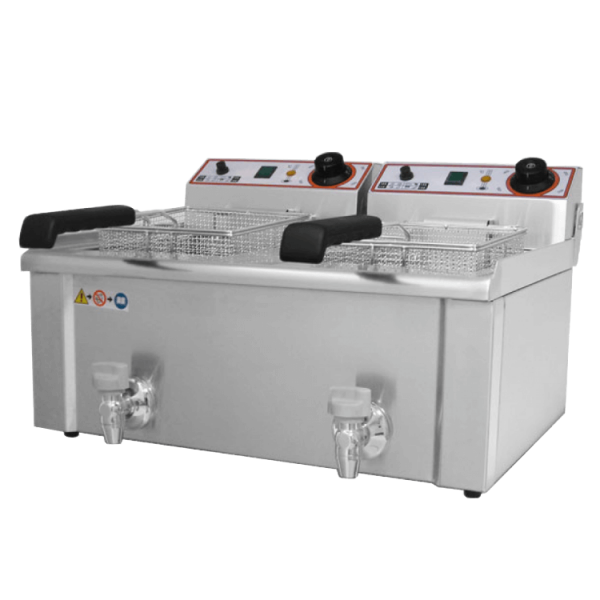 Friggitrice elettrica da banco due vasche 13 + 13 litri con rubinetto