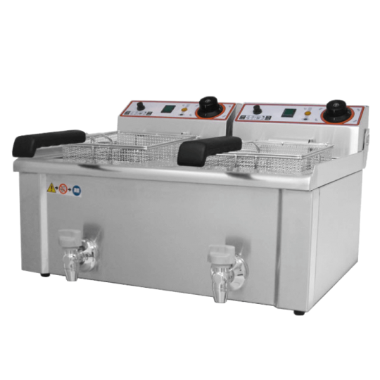 Friteuse électrique de comptoir à double cuve de 13 + 13 litres avec robinet