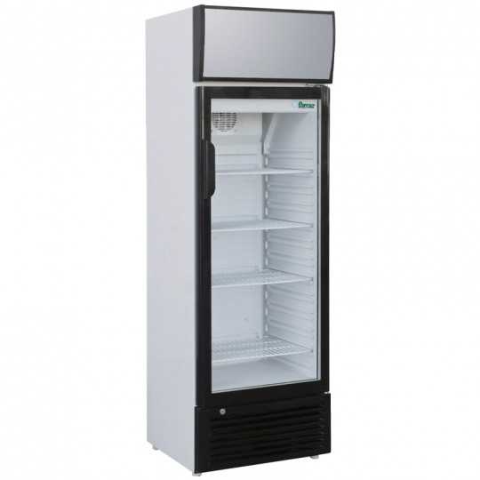 Upright glass door display fridge with canopy 244 litres - 55 x 53.8 x 188 cm