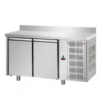 TABLE RÉFRIGÉRÉE GN 1/1 À TEMPÉRATURE NORMALE 2 PORTES AVEC DESSUS EN ACIER INOXYDABLE ET À L'ÉTAGE