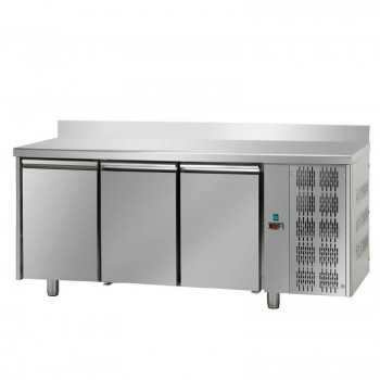 TAVOLO REFRIGERATO IN ACCIAIO INOX CON 3 PORTE E ALZATINA - P.60 cm