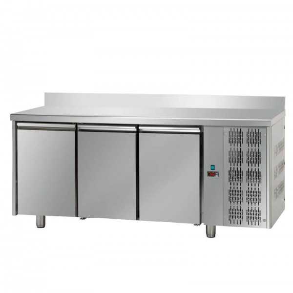 TABLE RÉFRIGÉRÉE EN INOX AVEC 3 PORTES ET À L'ÉTAGE - P.60 cm