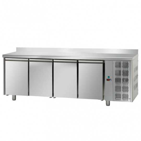 TAVOLO REFRIGERATO IN ACCIAIO INOX CON 4 PORTE E ALZATINA - P.60 cm