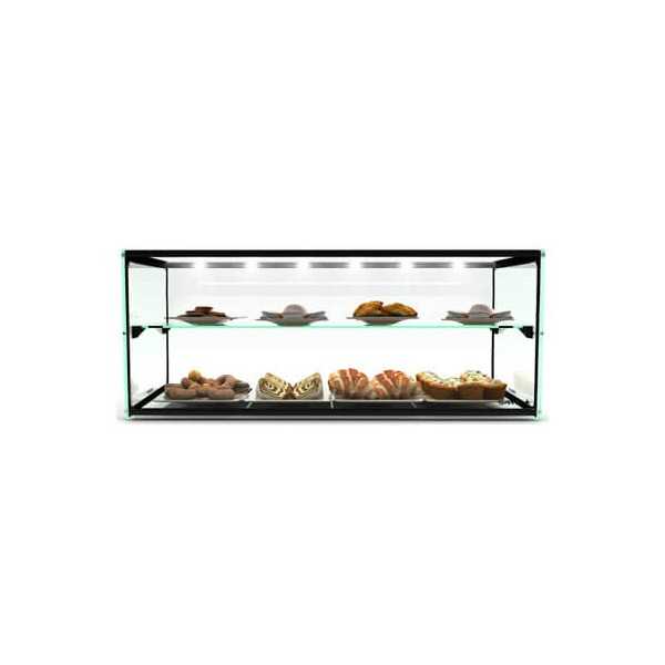 Vitrine de comptoir neutre à deux niveaux avec éclairage E936 | 92 x 39 x 37,5 cm