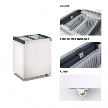 Congelatore frigo a pozzetto con porte in vetro 180 L -18° / +10° C | 83 x 65 x 90 cm
