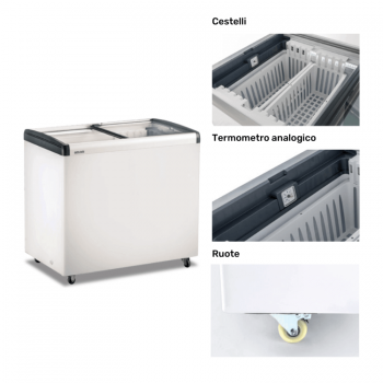 Congelatore frigo a pozzetto con porte in vetro 244 L -18° / +10° C | 103 x 65 x 90 cm
