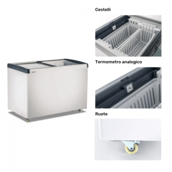 Congelatore frigo a pozzetto con porte in vetro 309 L -18° / +10° C | 123 x 65 x 90 cm
