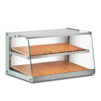 Vitrine de comptoir neutre avec étagères en bois