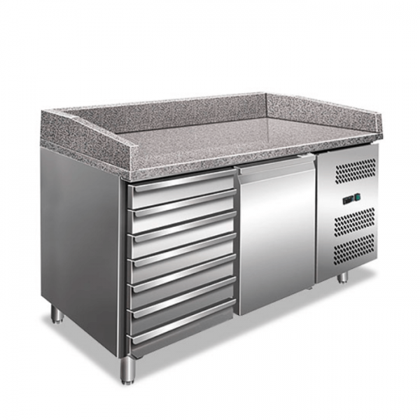 Comptoir à pizza à une porte avec tiroirs et plan de travail en granit PK16