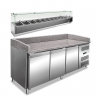 Banco pizza 3 porte con piano di lavoro in granito e vetrina refrigerata ingredienti PKV36