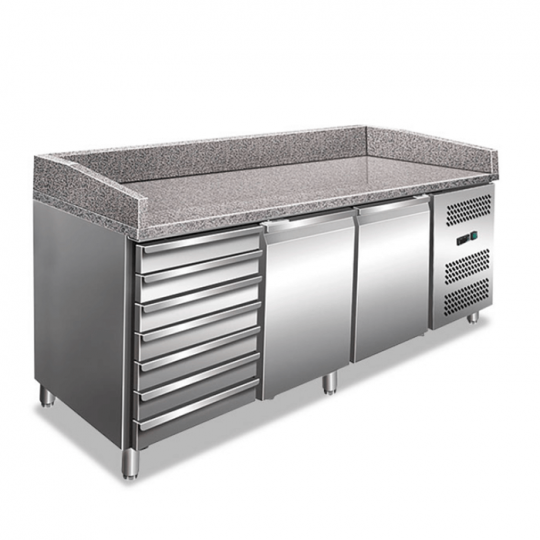 Banco pizza 2 porte con cassettiera, piano di lavoro in granito PK46
