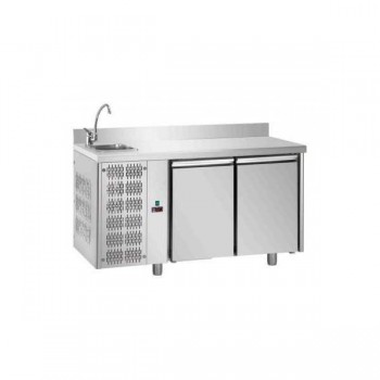 TAVOLO REFRIGERATO GN 1/1 A TEMPERATURA NORMALE CON 2 PORTE, PIANO, LAVELLO E ALZATINA