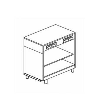 BANCO CASSA COMPLETO DI CASSETTO DI SERVIZIO E CASSETTO CON CHIAVE SU VANO A GIORNO CON RIPIANO INTERMEDIO - L.100 x H.111 cm