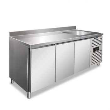 Tavolo refrigerato 3 porte con lavello -2°/+8° C | 202 x 70 x 96 cm
