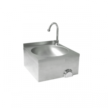 LAVE-MAINS MURAL EN ACIER INOXYDABLE AVEC COMMANDE AU GENOU ET ROBINET