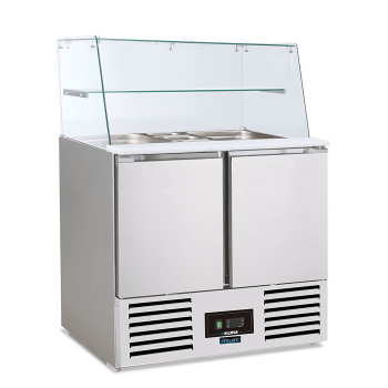 Saladette a 2 porte con struttura in vetro e piano ingredienti +2°/+8° C | 90 x 70 x 134 cm