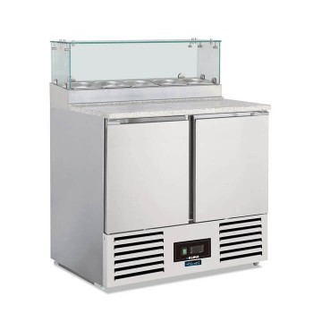 Saladette a 2 porte con piano di lavoro in granito e vetrina ingredienti +2°/+8° C | 90 x 70 x 118 cm