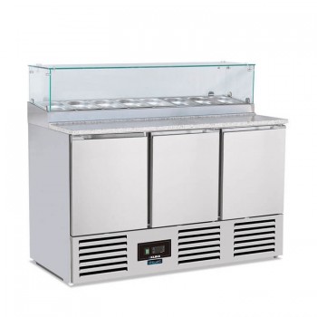 Saladette a 3 porte con piano di lavoro in granito e vetrina ingredienti +2°/+8° C | 136 x 70 x 118 cm