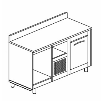 COMPTOIR DE BAR RÉFRIGÉRÉ EN ACIER INOXYDABLE AVEC 1 COMPARTIMENT - L.150 cm
