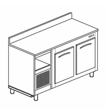 BANCO BAR REFRIGERATO IN ACCIAIO INOX CON 2 VANI - L.150 cm