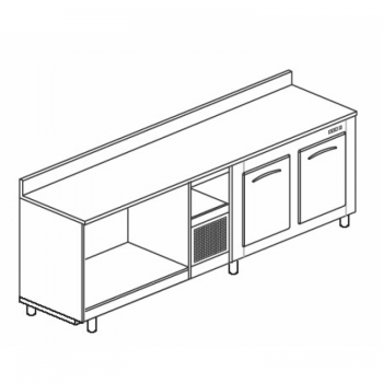 BANCO BAR REFRIGERATO IN ACCIAIO INOX CON 2 VANI - L.250 cm