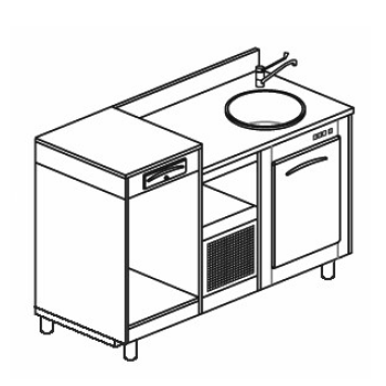 COMPTOIR RÉFRIGÉRÉ AVEC 1 COMPARTIMENT, PLATEAU POUR MACHINE À CAFÉ ET ÉVIER - L.150 cm