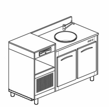 BANCO REFRIGERATO CON 2 VANI, PIANO MACCHINA CAFFÈ E LAVELLO - L.150 cm