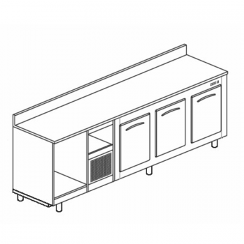 Refrigerated stainless steel bar counter with 3 doors 250 cm