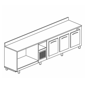 BANCO BAR REFRIGERATO IN ACCIAIO INOX CON 3 VANI - L.300 cm