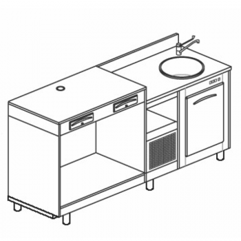 Refrigerated bar counter with 1 door, coffee machine table top and sink, length 200 cm