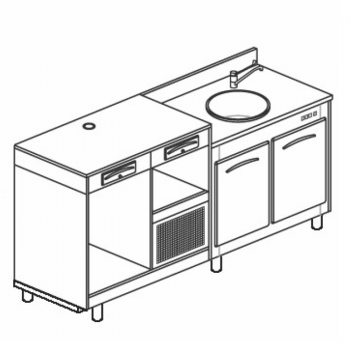 Refrigerated bar counter with 2 doors, coffee machine table top and sink, length 200 cm