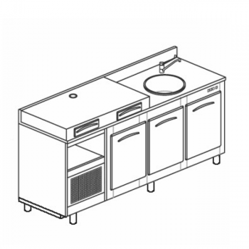 Refrigerated bar counter with 3 doors, coffee machine table top and sink, length 200 cm