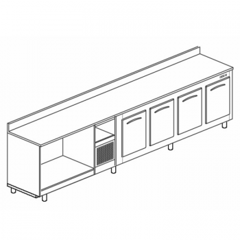Refrigerated bar counter with 4 doors length 350 cm