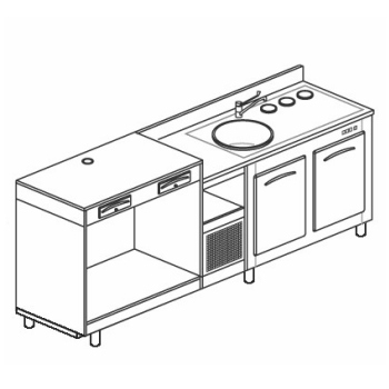 COMPTOIR RÉFRIGÉRÉ À 2 COMPARTIMENTS, PLATEAU POUR MACHINE À CAFÉ ET ÉVIER - L. 250 cm