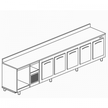 BANCO BAR REFRIGERATO IN ACCIAIO INOX CON 5 VANI - L.350 cm