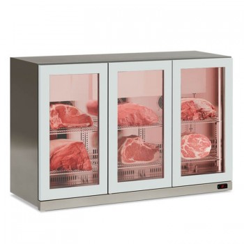 Pensile refrigerato per carne in acciaio inox con 3 ante in vetro -2°/+10° C | 135 x 56,5 x 85 H cm