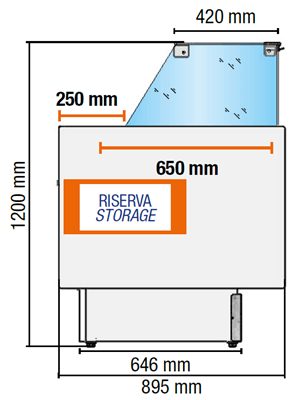 Dimensions côté comptoir de la vitrine réfrigérée MR80