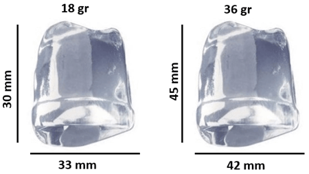 dimensioni cubetto di ghiaccio pieno